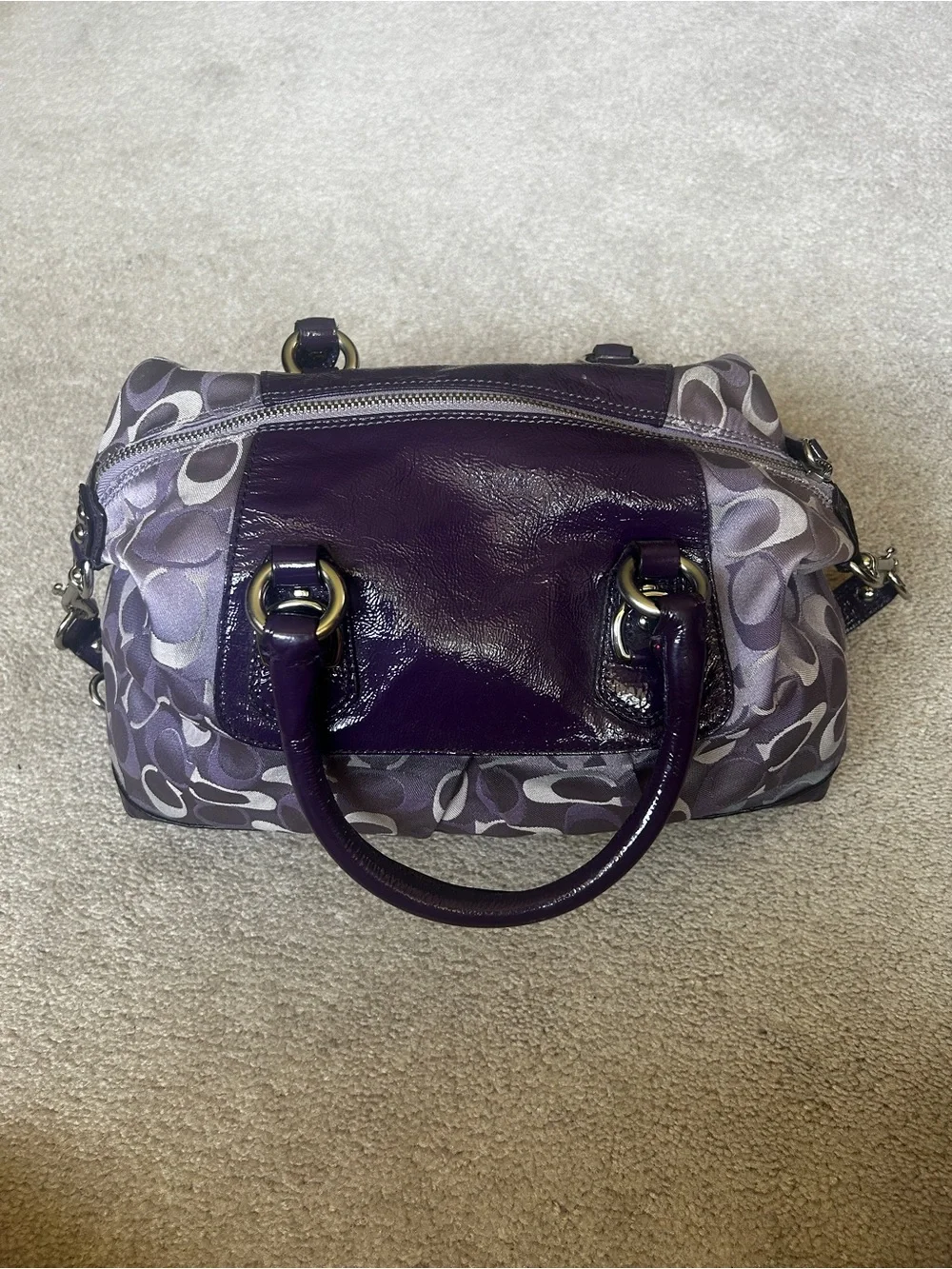 Coach Purple Signature Canvas Satchel with Leather Trim